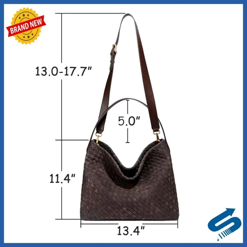 Woven Suede Hobo Tote Shoulder Bag for Work Travel